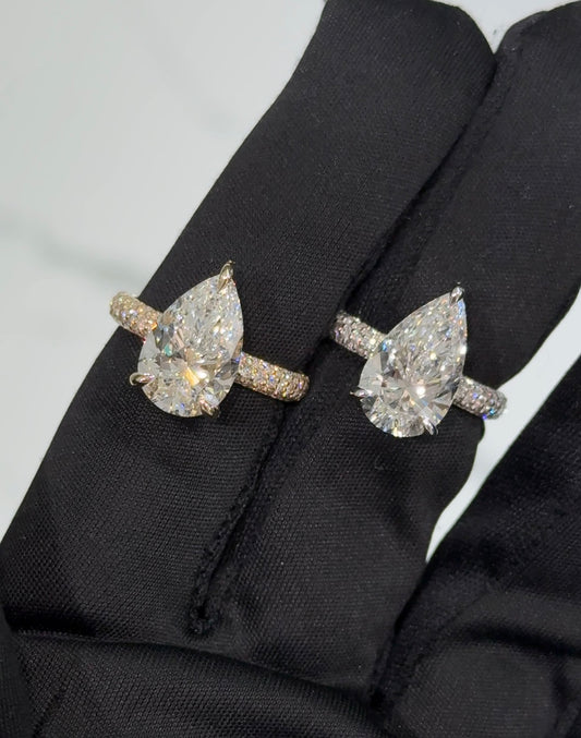 4ct IGI Certified Pear Cut 14K Gold Lab Grown Diamond Engagement Ring
