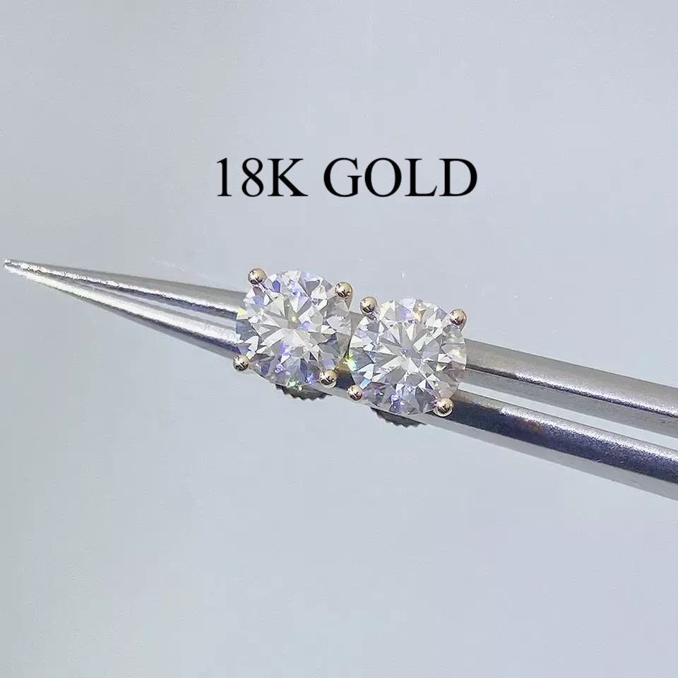 3MM-8MM 18K GOLD MOISSANITE STUD EARRINGS (4 PRONG)