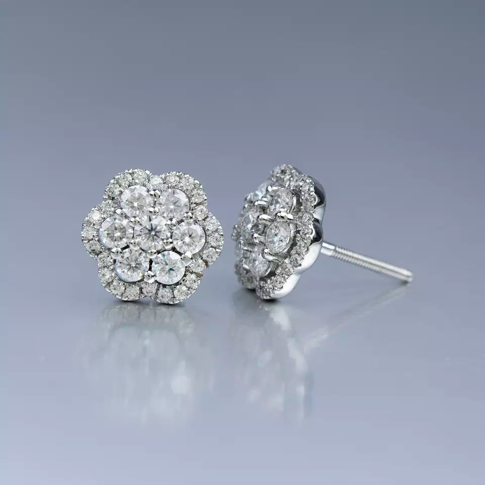 8MM 10K GOLD MOISSANITE FLOWER EARRINGS