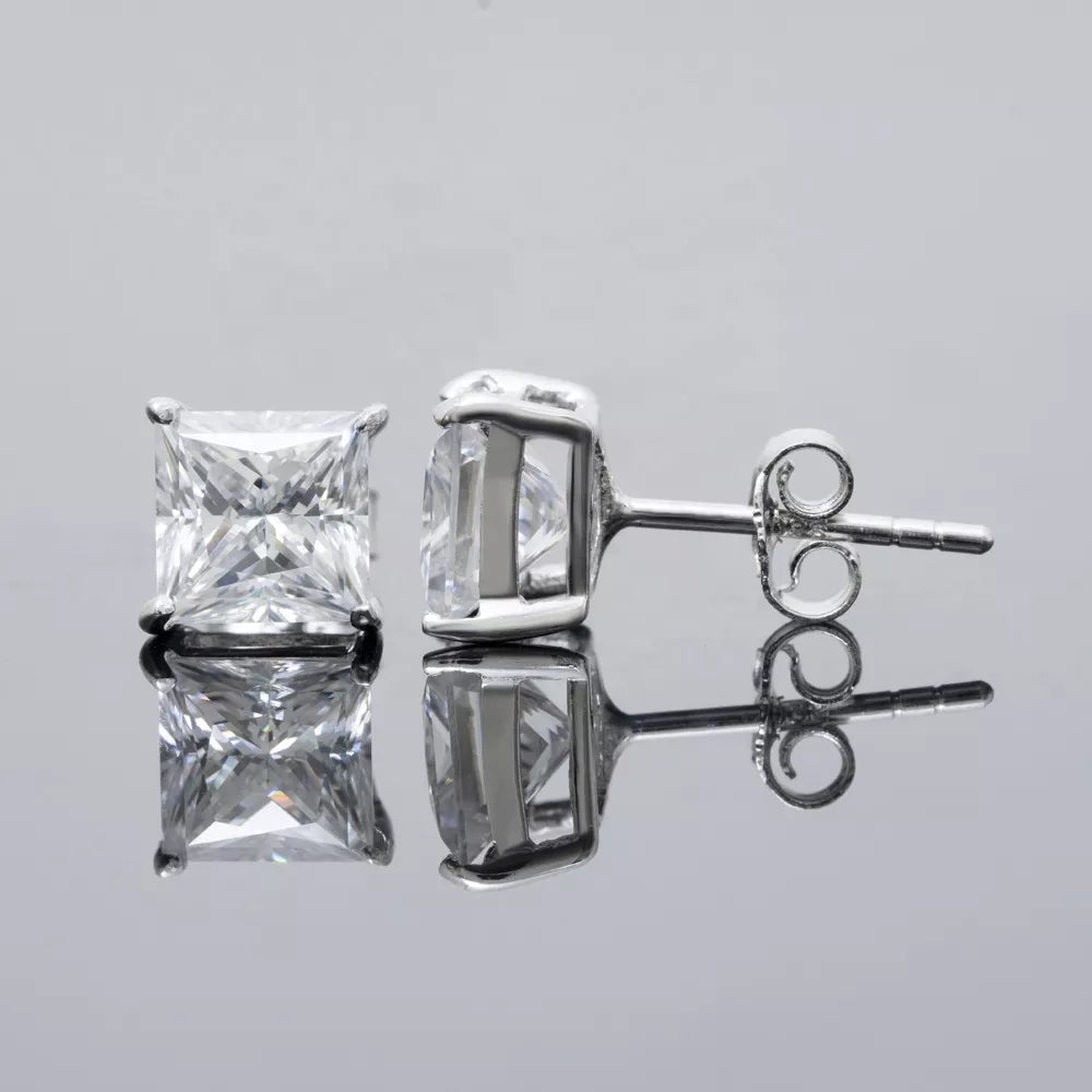 4MM-6.5MM MOISSANITE PRINCESS CUT STUD EARRINGS