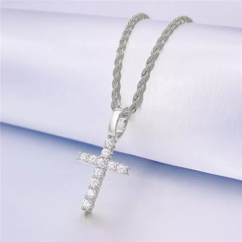 MOISSANITE TENNIS CROSS PENDANT