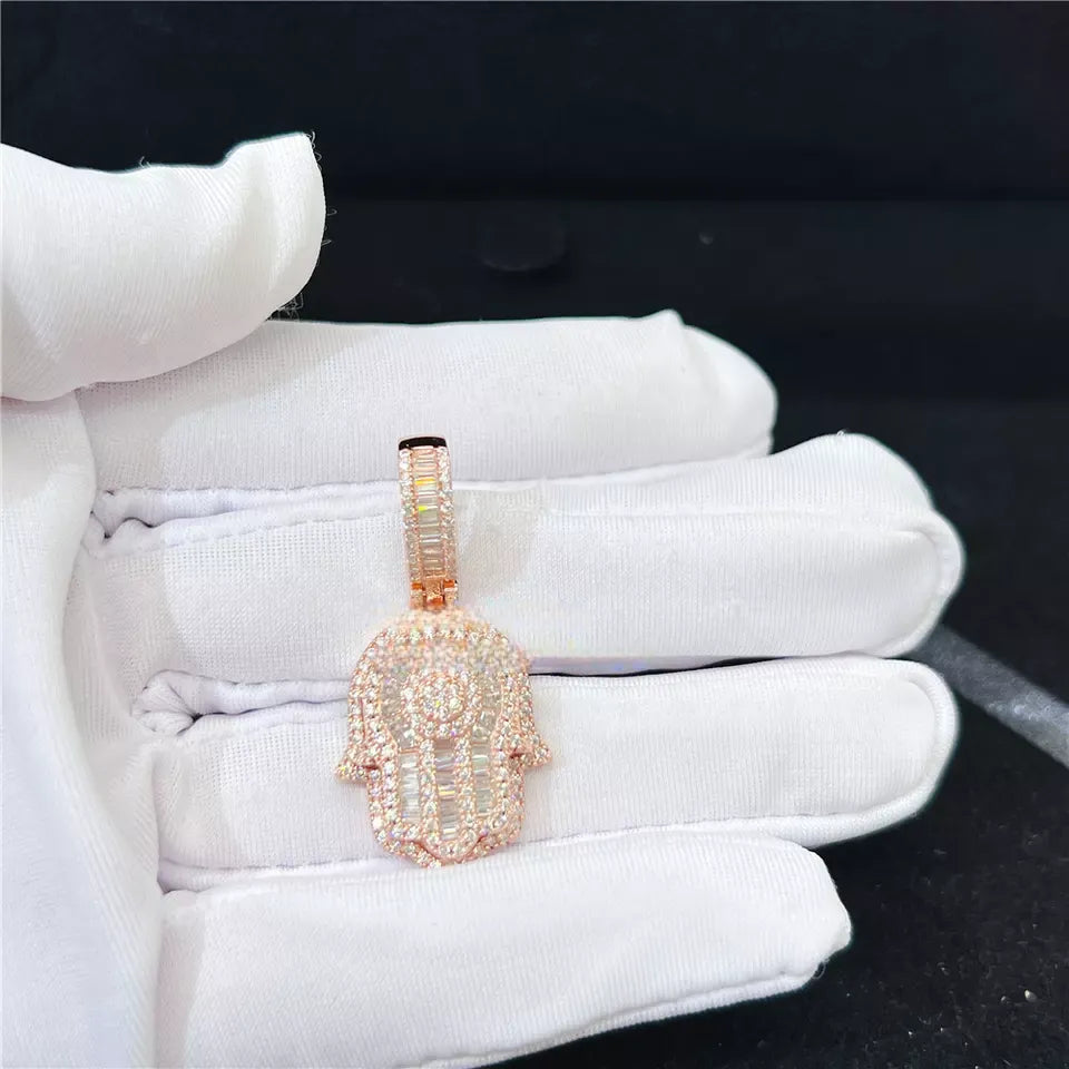 MOISSANITE BAGUETTE MINI HAMSA PENDANT