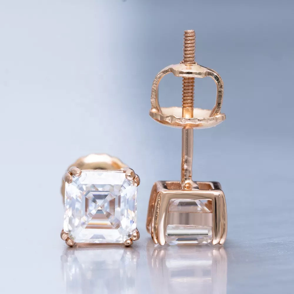 4MM-9MM MOISSANITE ASSCHER CUT STUD EARRINGS