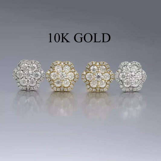 8MM 10K GOLD MOISSANITE FLOWER EARRINGS