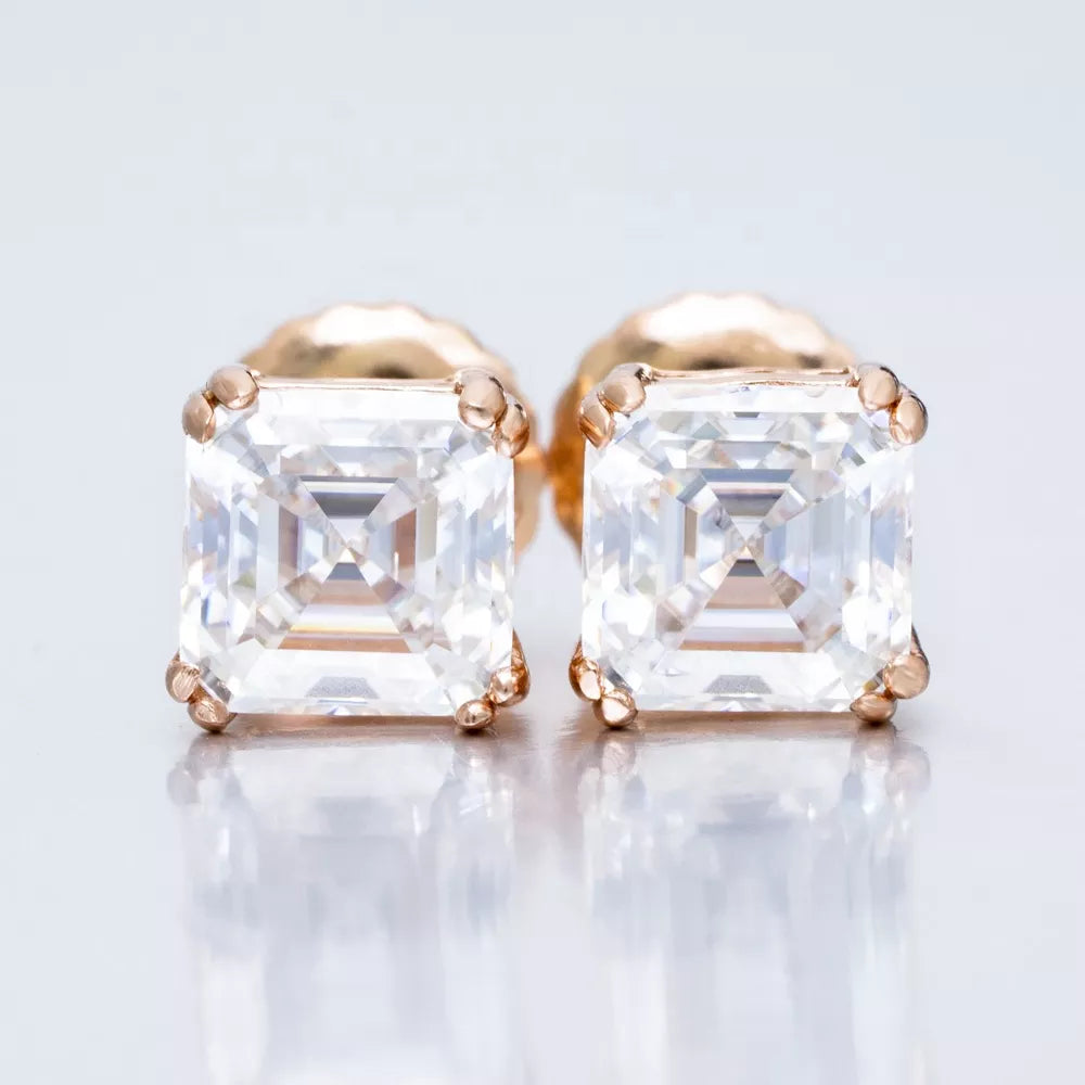 4MM-9MM MOISSANITE ASSCHER CUT STUD EARRINGS