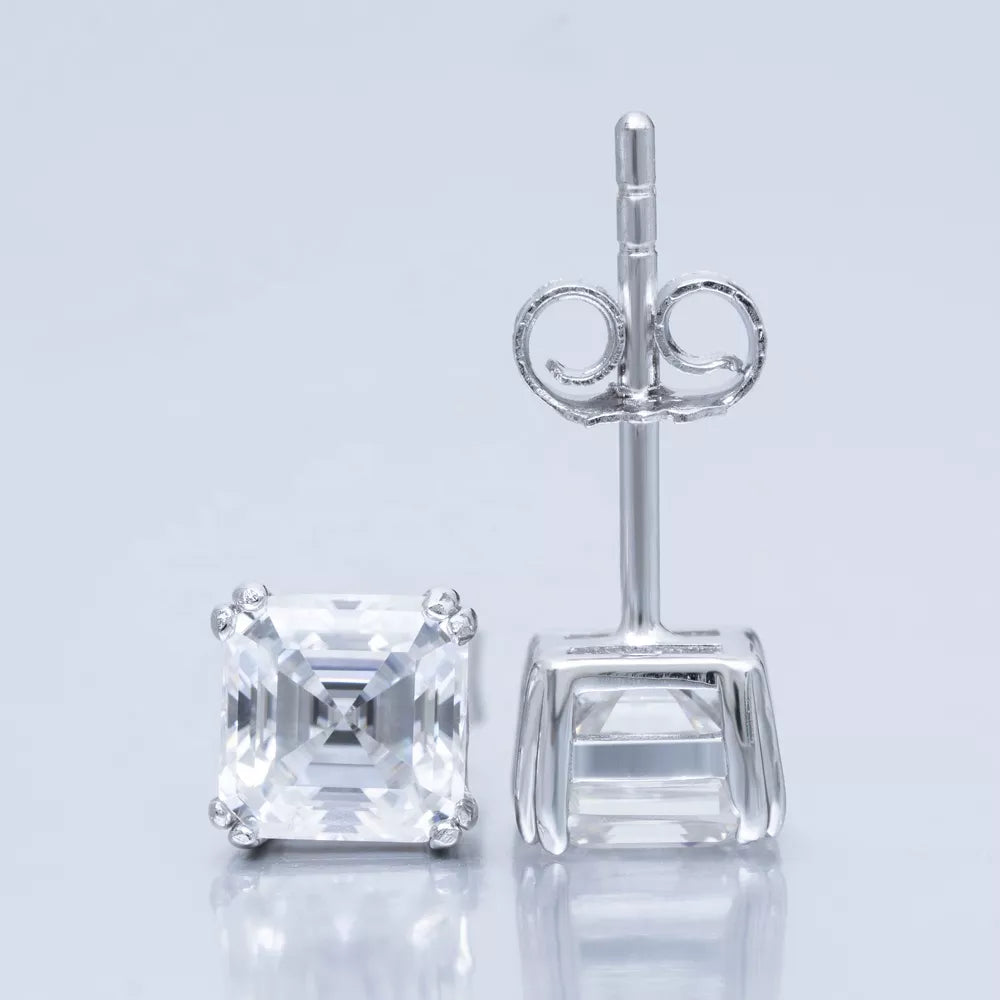 4MM-9MM MOISSANITE ASSCHER CUT STUD EARRINGS