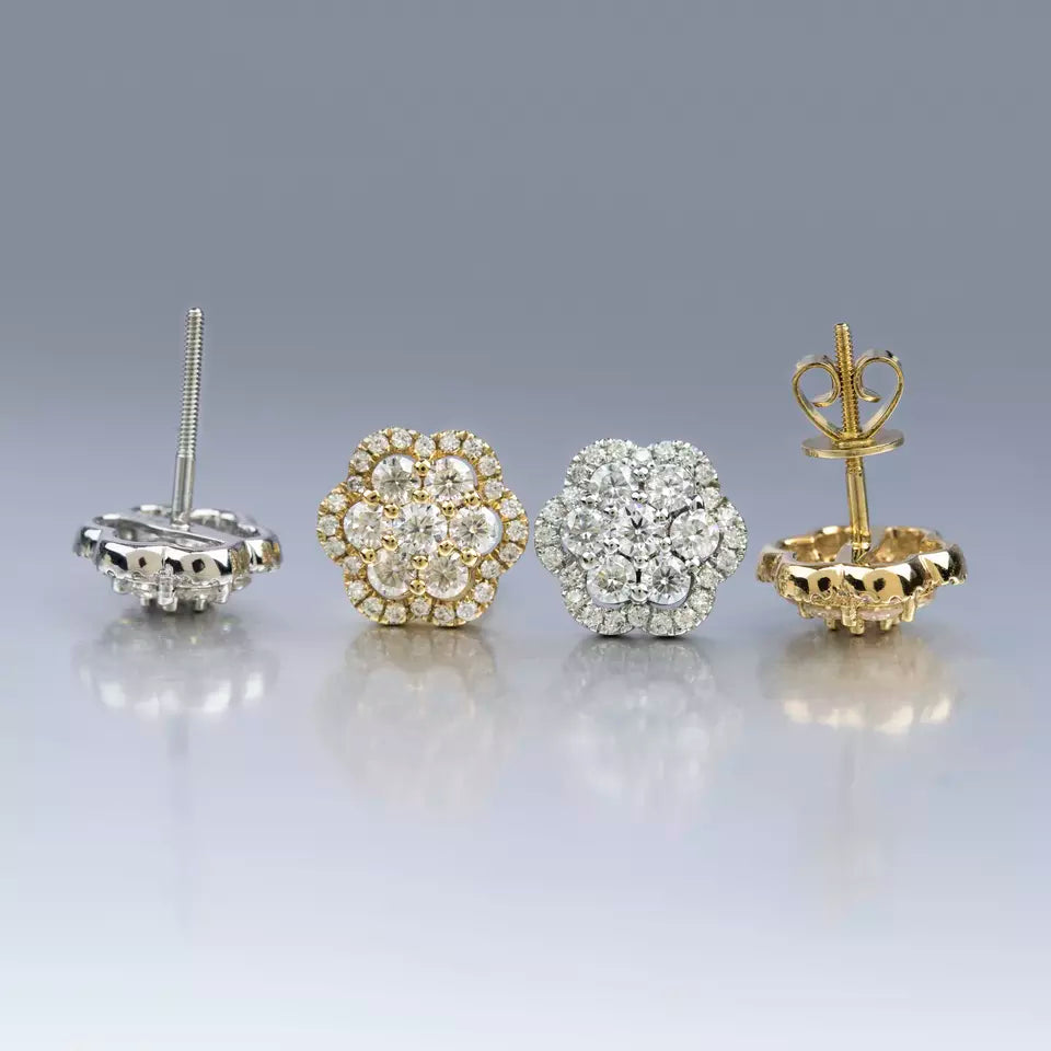 8MM 10K GOLD MOISSANITE FLOWER EARRINGS