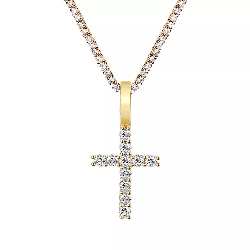 MOISSANITE TENNIS CROSS PENDANT