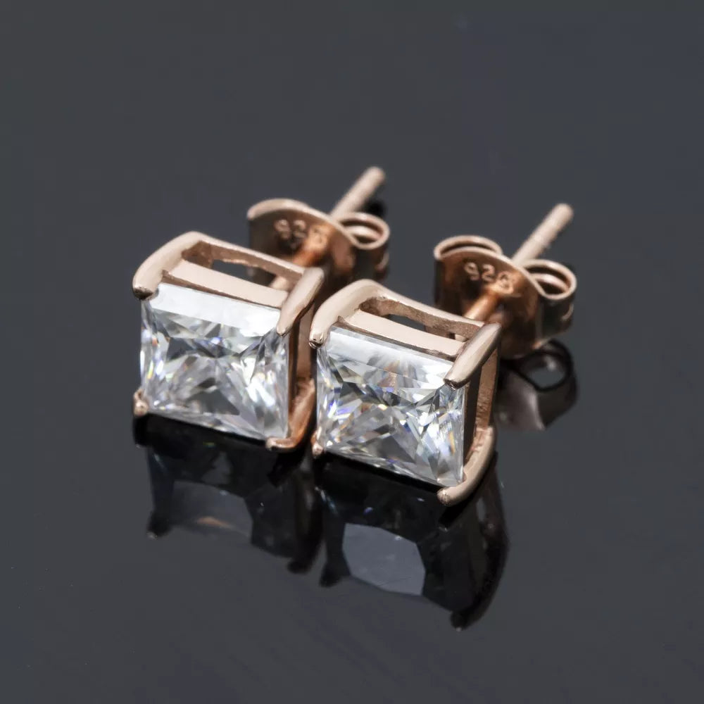 4MM-6.5MM MOISSANITE PRINCESS CUT STUD EARRINGS