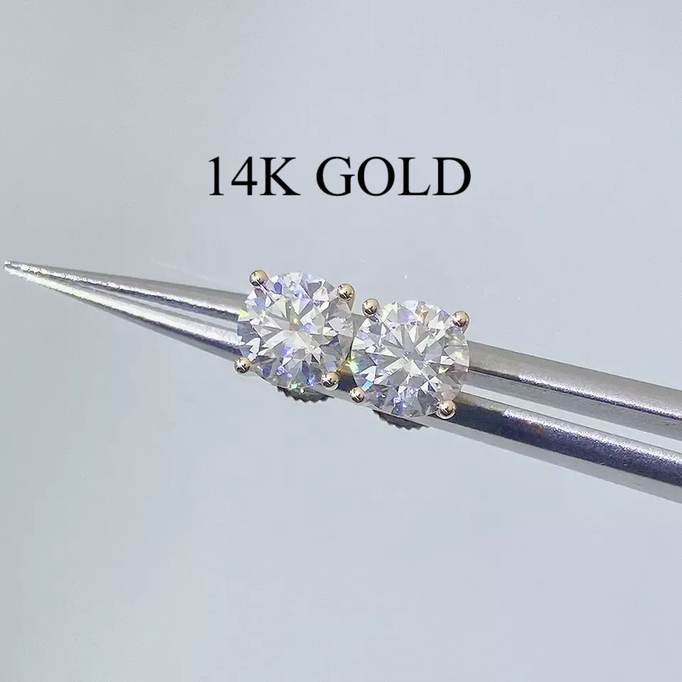 3MM-8MM 14K GOLD MOISSANITE STUD EARRINGS (4 PRONG)