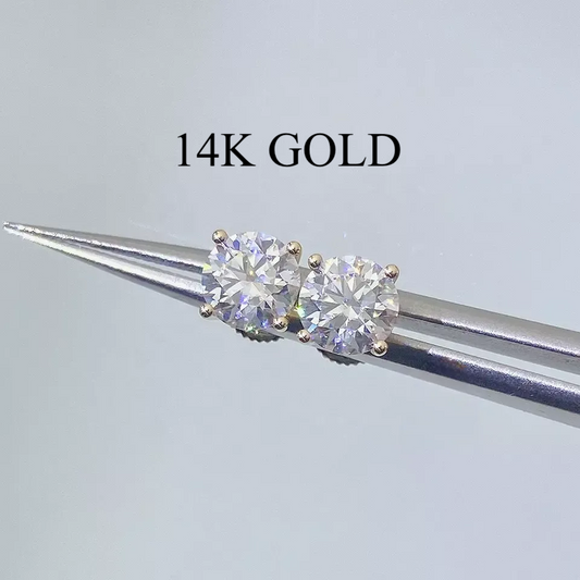 3MM-8MM 14K GOLD MOISSANITE STUD EARRINGS (4 PRONG)