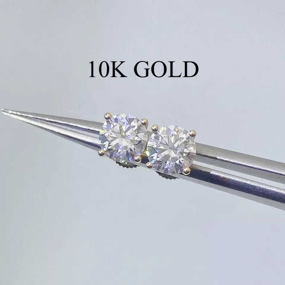 3MM-8MM 10K GOLD MOISSANITE STUD EARRINGS (4 PRONG)