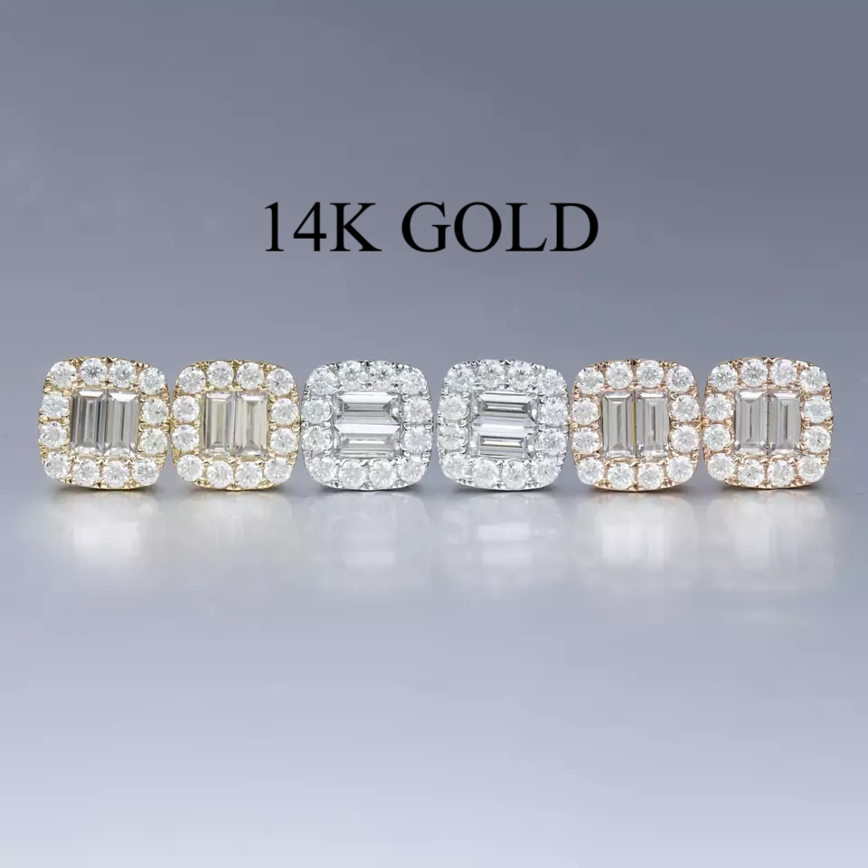 10.5MM 14K GOLD MOISSANITE EMERALD CUT SQUARE EARRINGS