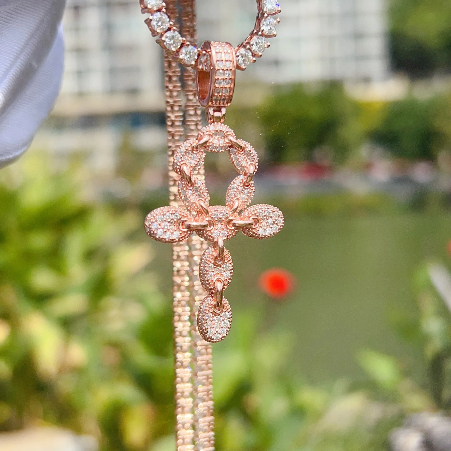 MOISSANITE GUCCI LINK ANKH PENDANT