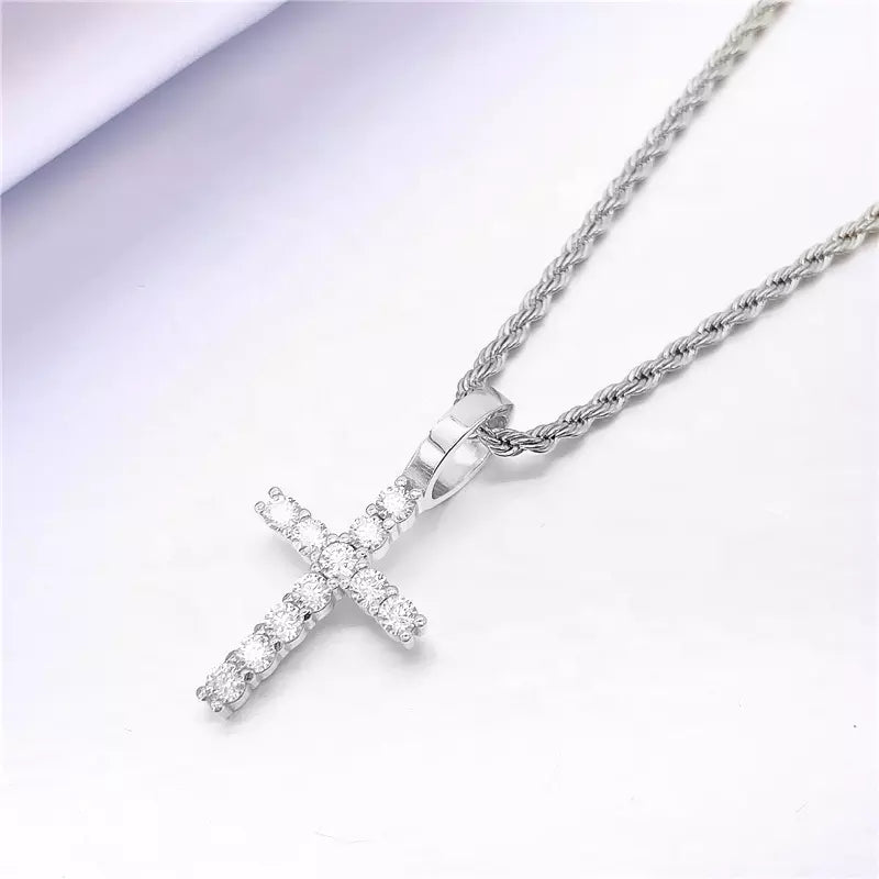 MOISSANITE TENNIS CROSS PENDANT