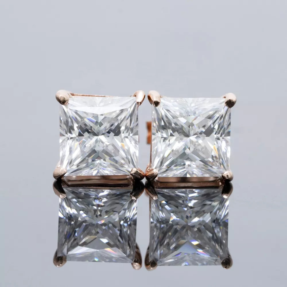 4MM-6.5MM MOISSANITE PRINCESS CUT STUD EARRINGS