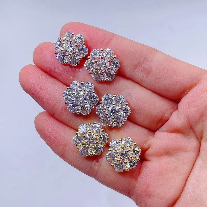 8MM-15MM MOISSANITE HONEYCOMB CLUSTER EARRINGS