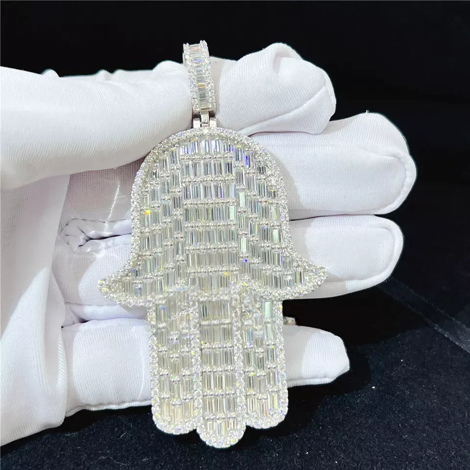 MOISSANITE BAGUETTE HAMSA PENDANT