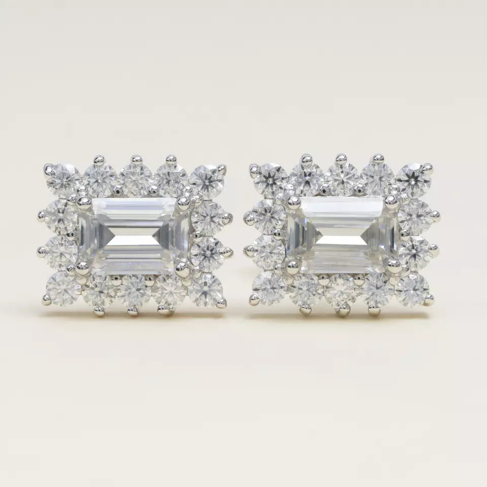 10MM MOISSANITE EMERALD CUT EARRINGS