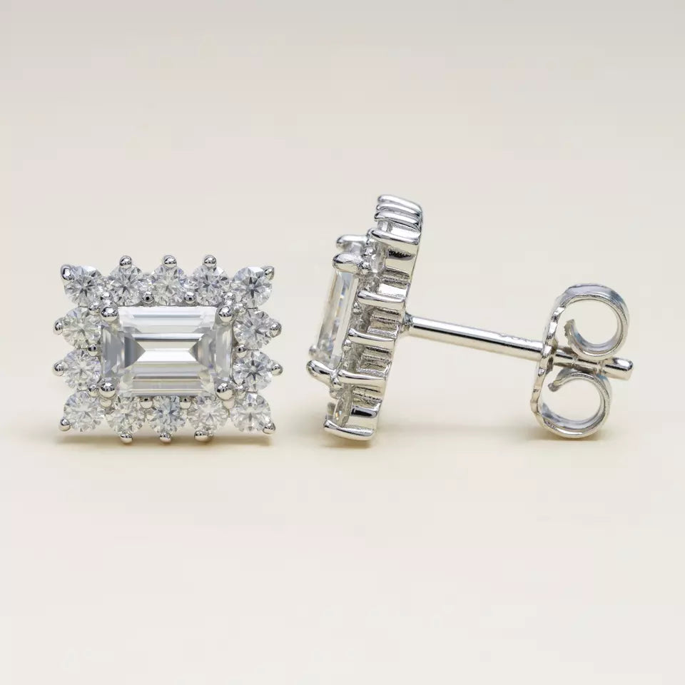 10MM MOISSANITE EMERALD CUT EARRINGS