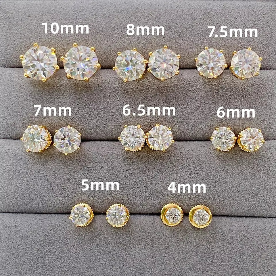 4MM-10MM MOISSANITE STUD EARRINGS (6 PRONG)