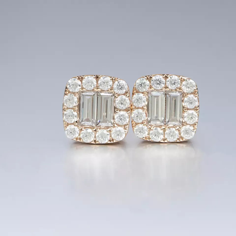 10.5MM 14K GOLD MOISSANITE EMERALD CUT SQUARE EARRINGS