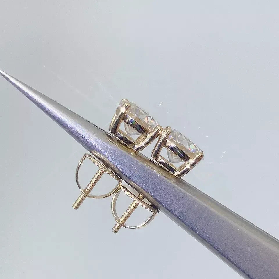 3MM-8MM 18K GOLD MOISSANITE STUD EARRINGS (4 PRONG)