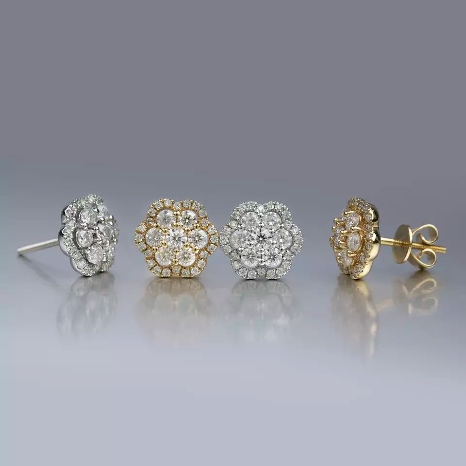 8MM 10K GOLD MOISSANITE FLOWER EARRINGS