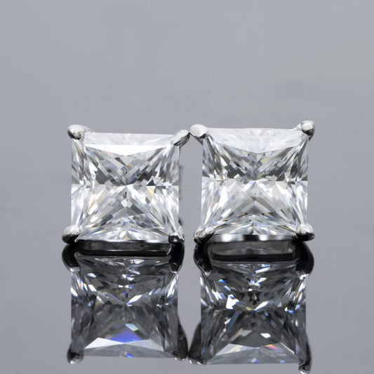 4MM-6.5MM MOISSANITE PRINCESS CUT STUD EARRINGS