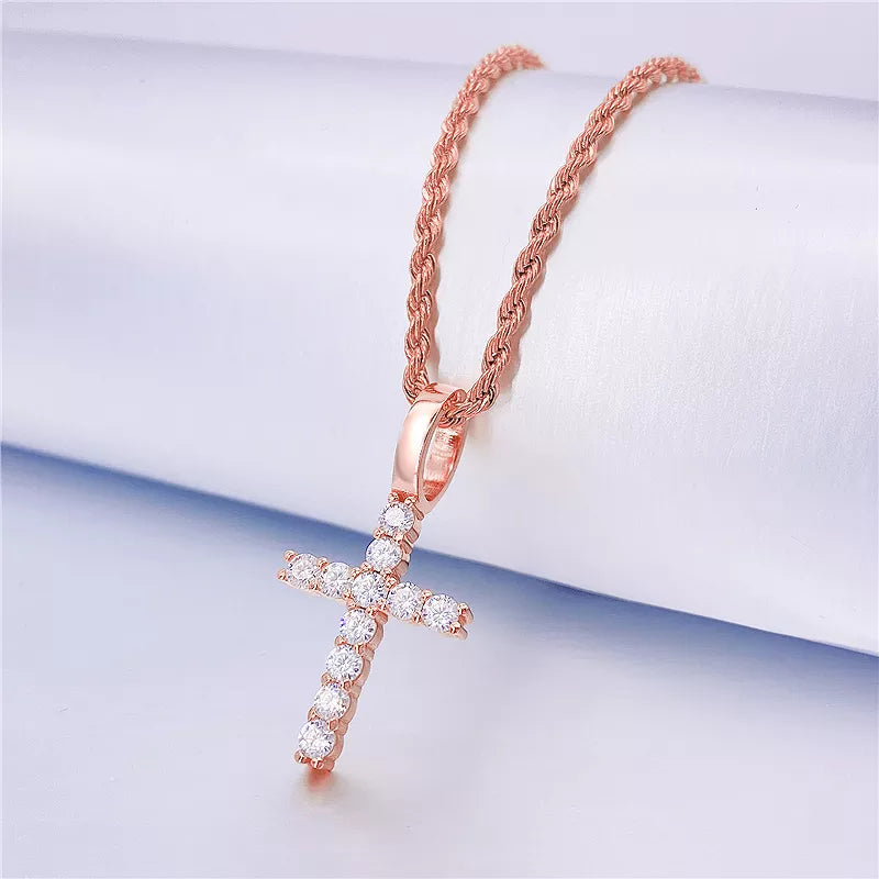 MOISSANITE TENNIS CROSS PENDANT