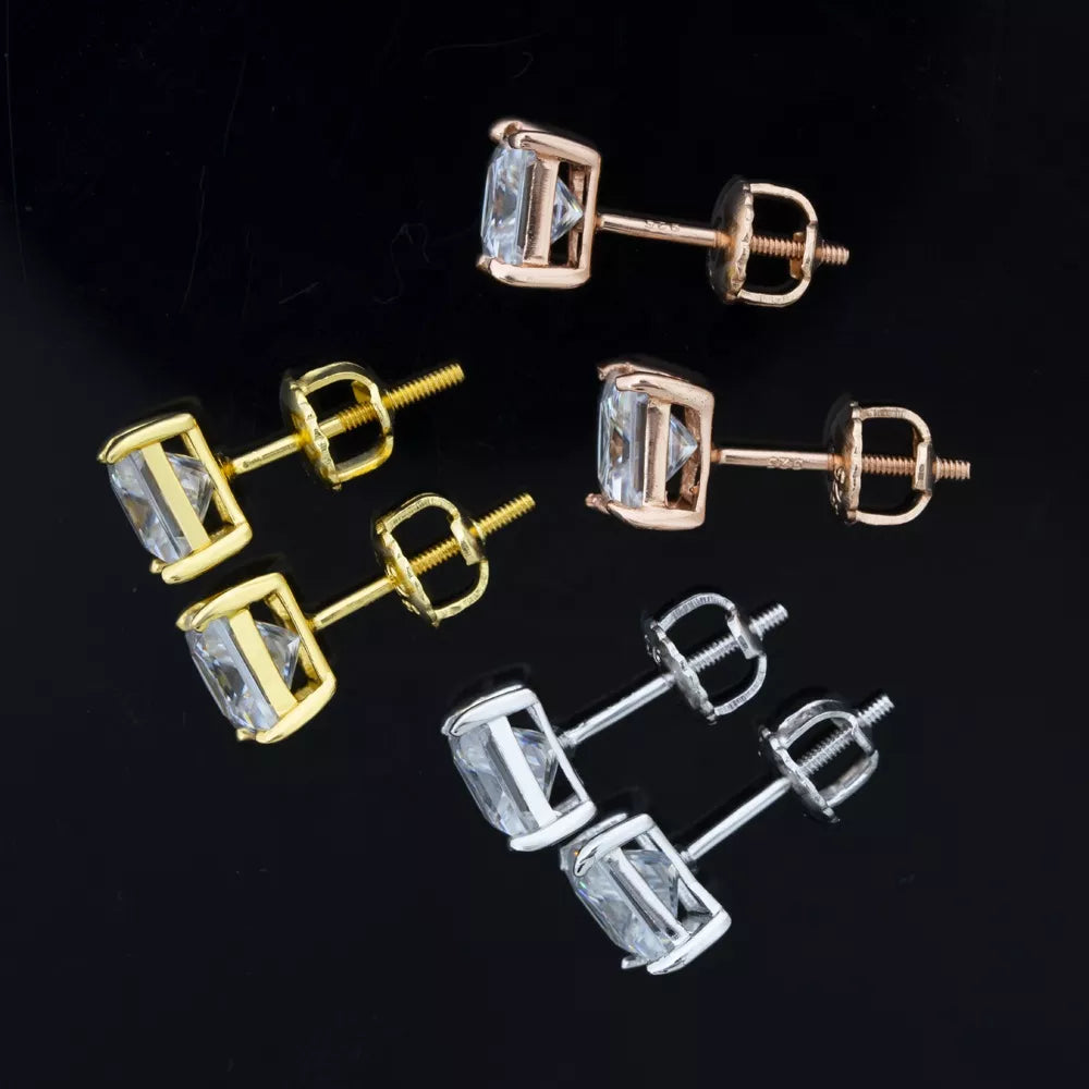 4MM-6.5MM MOISSANITE PRINCESS CUT STUD EARRINGS