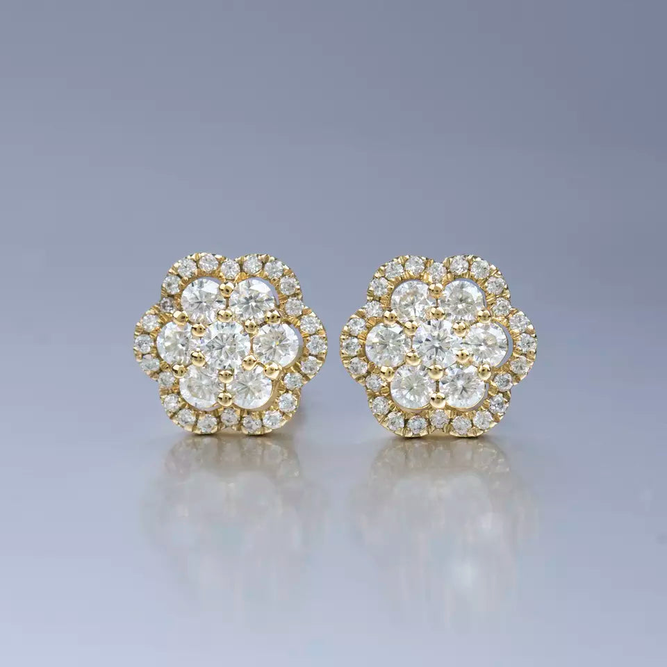 8MM 10K GOLD MOISSANITE FLOWER EARRINGS