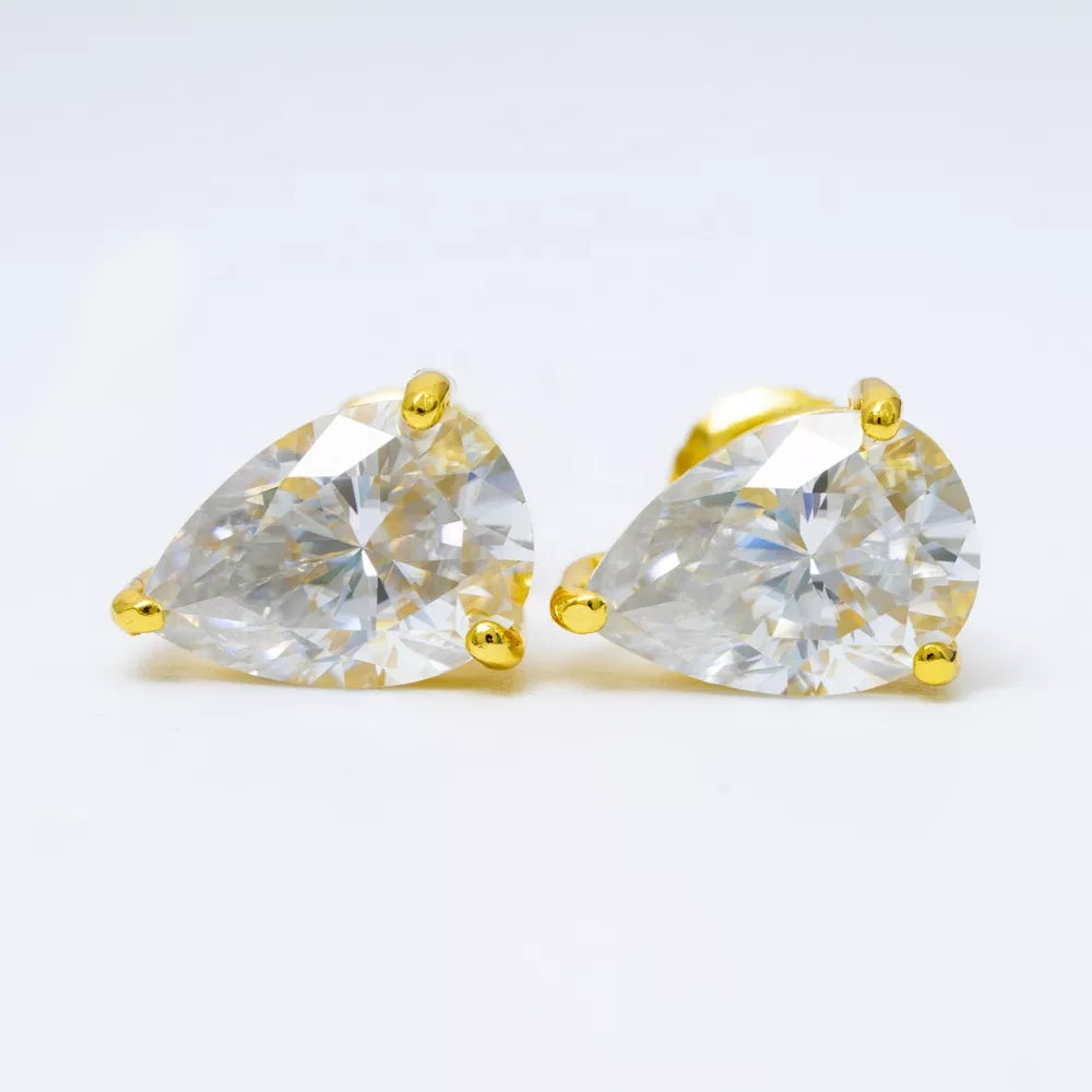 5MM-8MM MOISSANITE PEAR CUT STUD EARRINGS