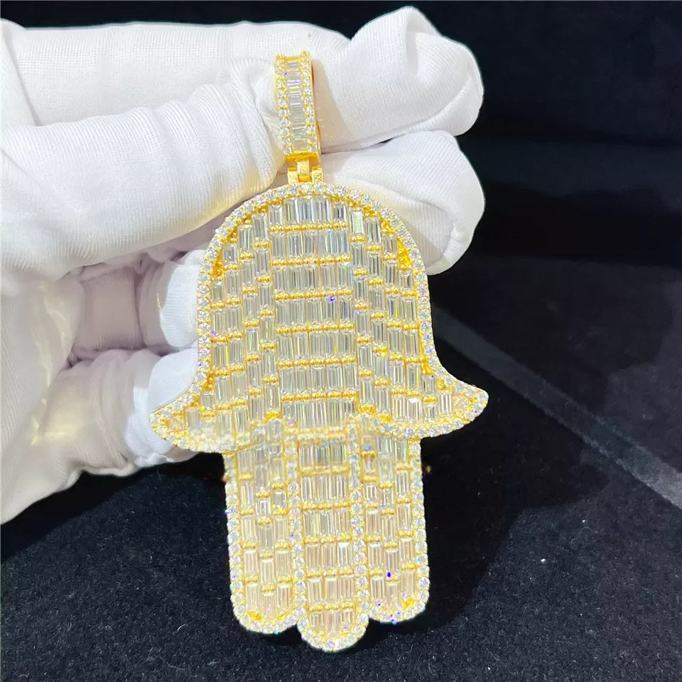 MOISSANITE BAGUETTE HAMSA PENDANT