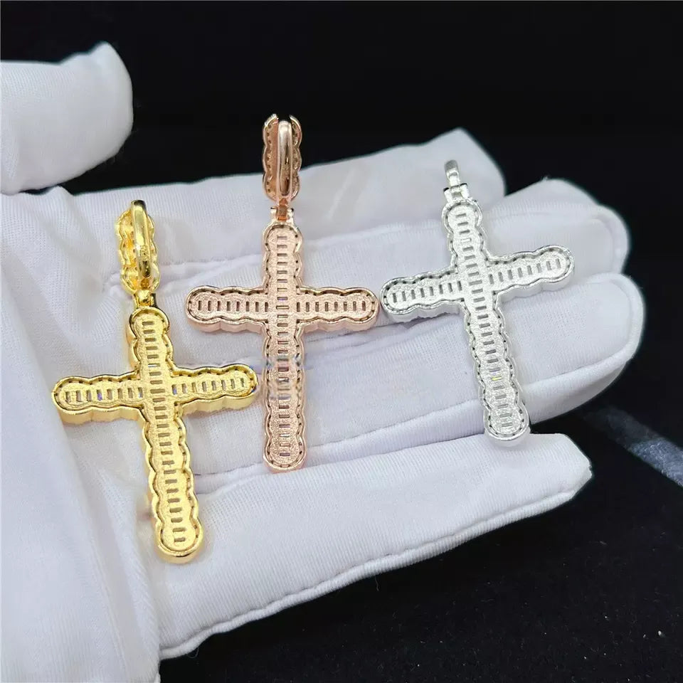 MOISSANITE BAGUETTE CROSS PENDANT