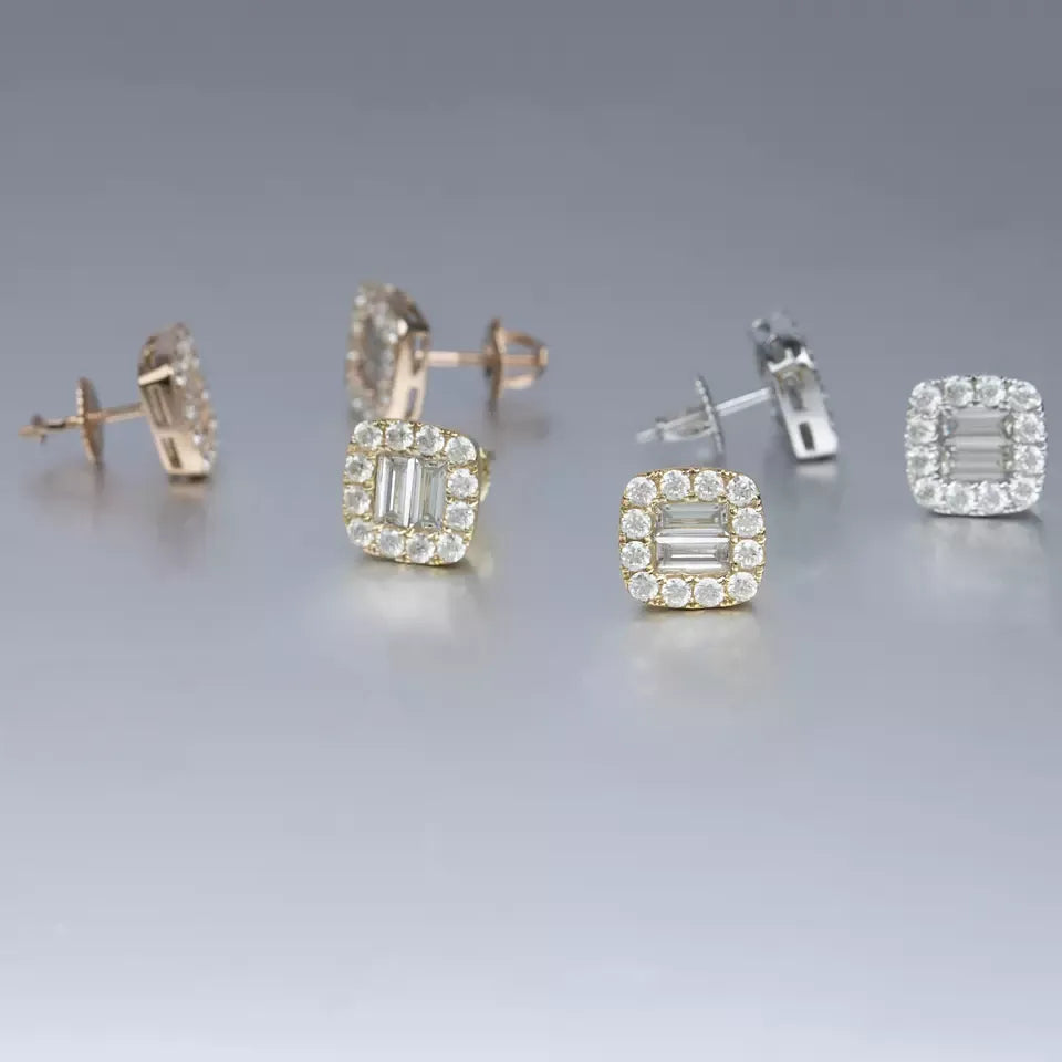 10.5MM 14K GOLD MOISSANITE EMERALD CUT SQUARE EARRINGS