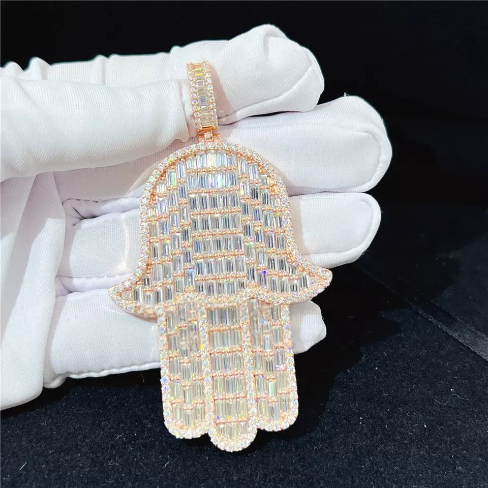 MOISSANITE BAGUETTE HAMSA PENDANT