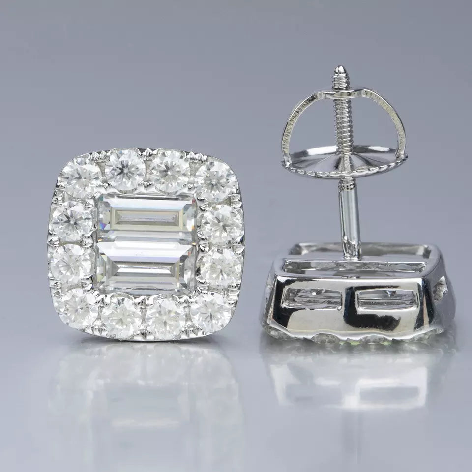 10.5MM 14K GOLD MOISSANITE EMERALD CUT SQUARE EARRINGS