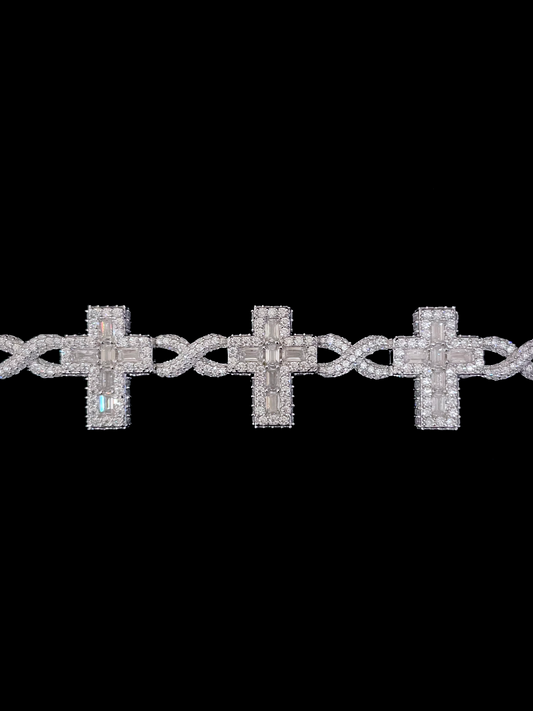 19MM MOISSANITE BAGUETTE CROSS INFINITY LINK BRACELET