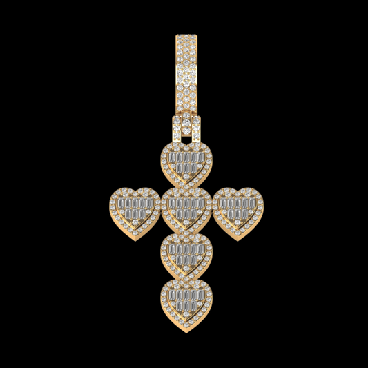 BAGUETTE DIAMOND HEART CROSS PENDANT