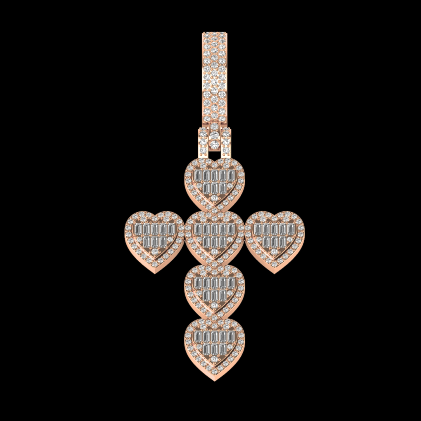 BAGUETTE DIAMOND HEART CROSS PENDANT