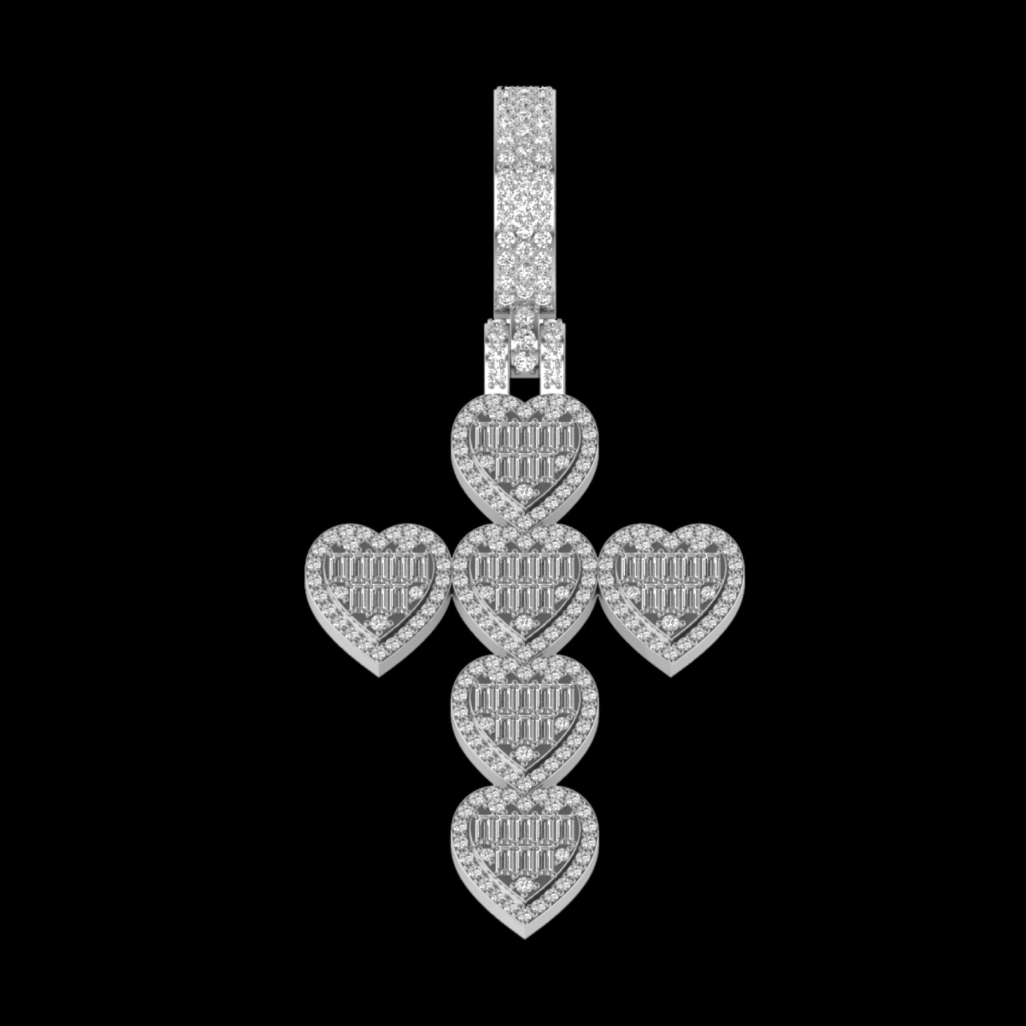 BAGUETTE DIAMOND HEART CROSS PENDANT