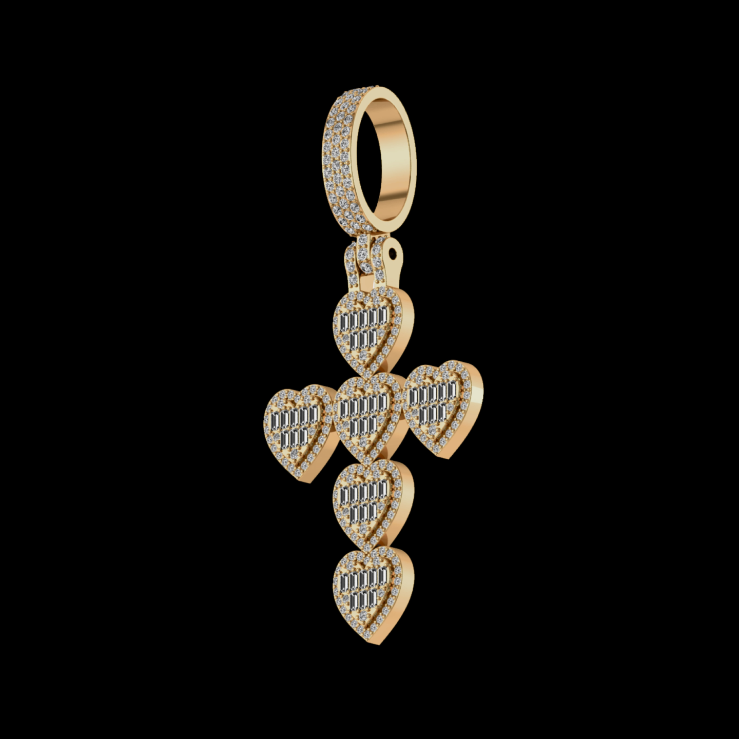 BAGUETTE DIAMOND HEART CROSS PENDANT