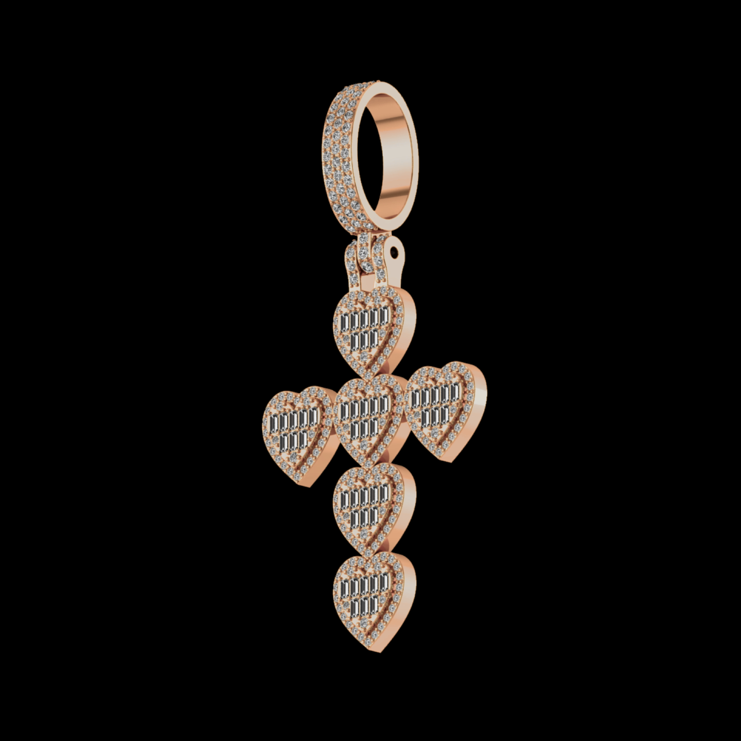 BAGUETTE DIAMOND HEART CROSS PENDANT