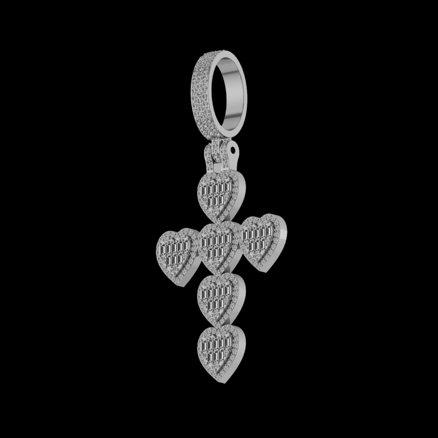 BAGUETTE DIAMOND HEART CROSS PENDANT