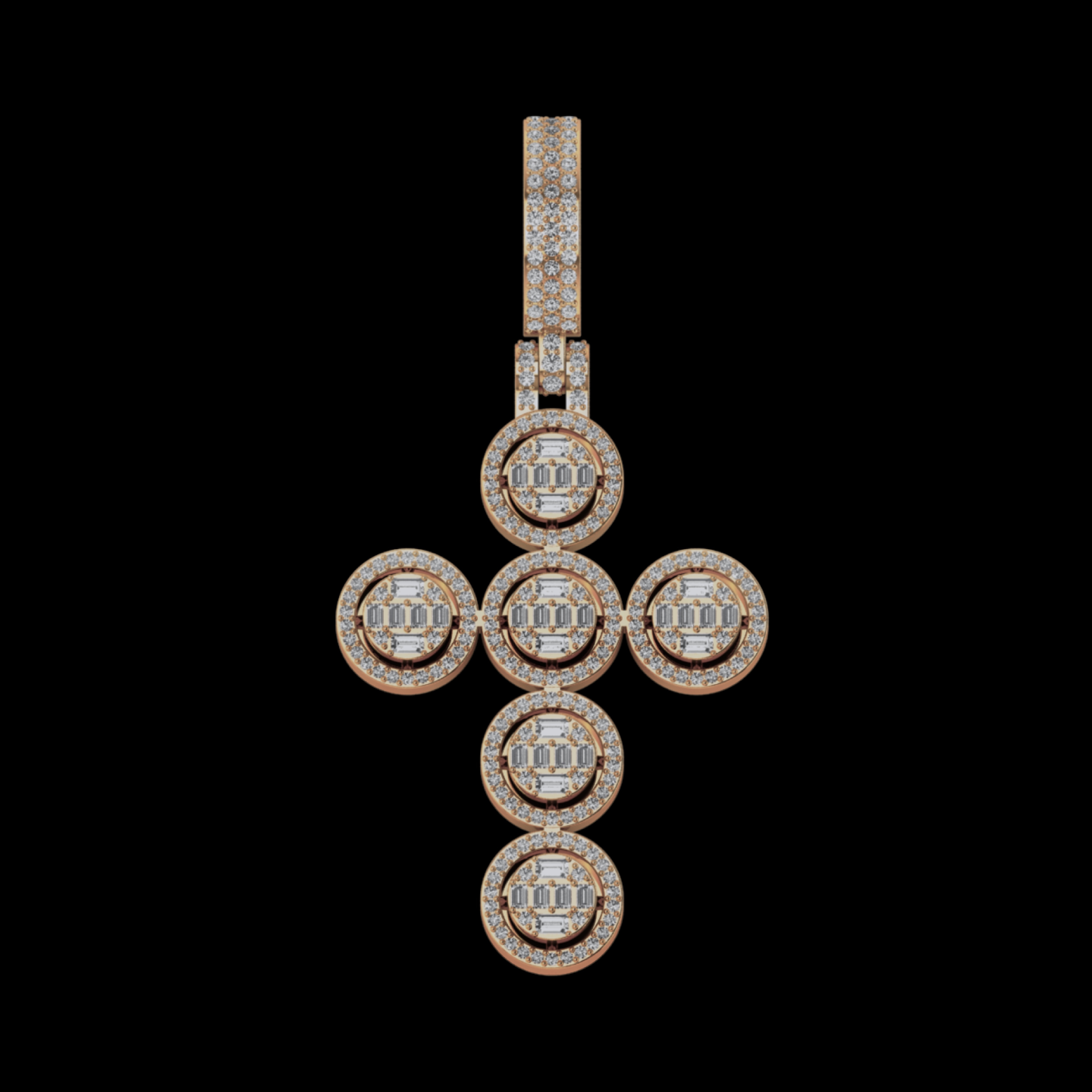 BAGUETTE DIAMOND ROUND CROSS PENDANT