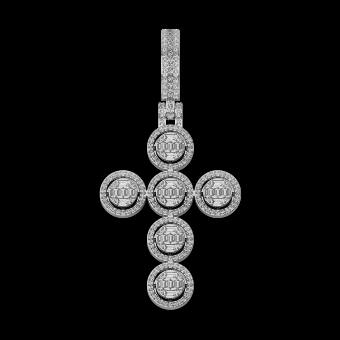 BAGUETTE DIAMOND ROUND CROSS PENDANT