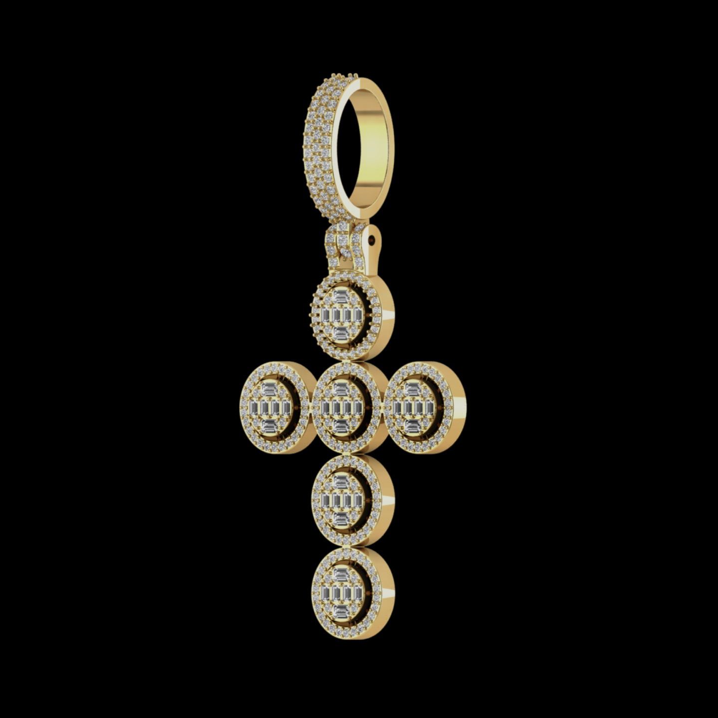 BAGUETTE DIAMOND ROUND CROSS PENDANT