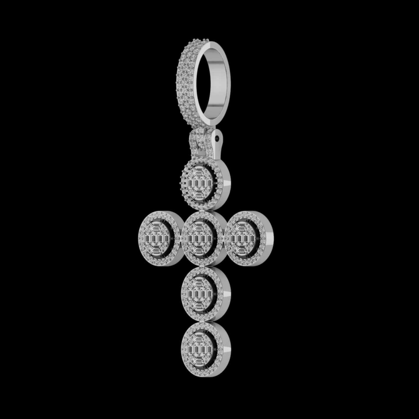 BAGUETTE DIAMOND ROUND CROSS PENDANT